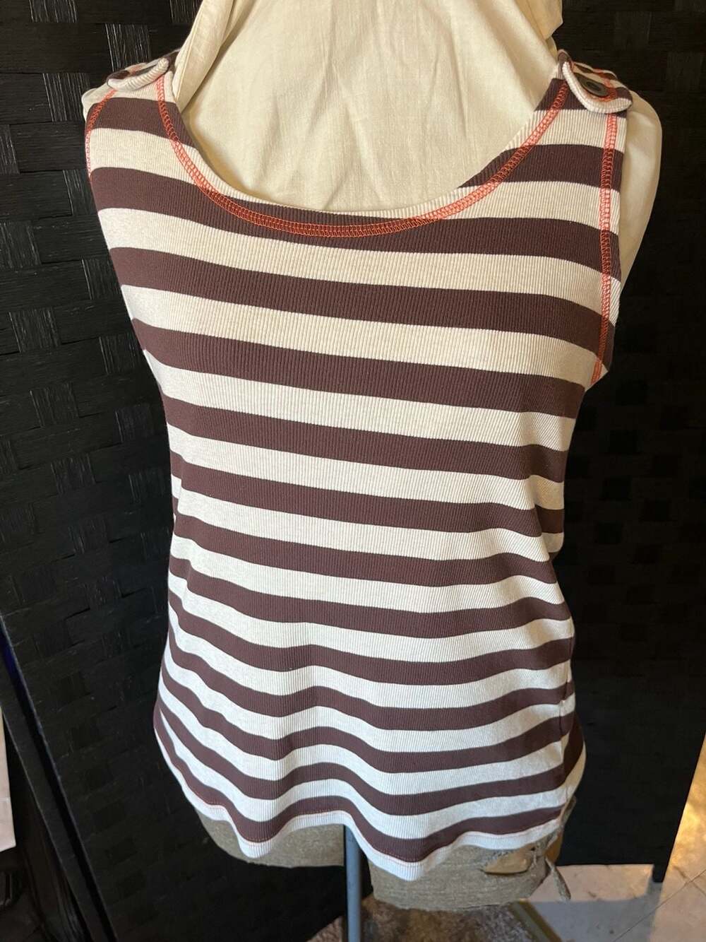 Hillard & Hanson Brown and White Striped Tank Top with Shoulder Buttons Size XL